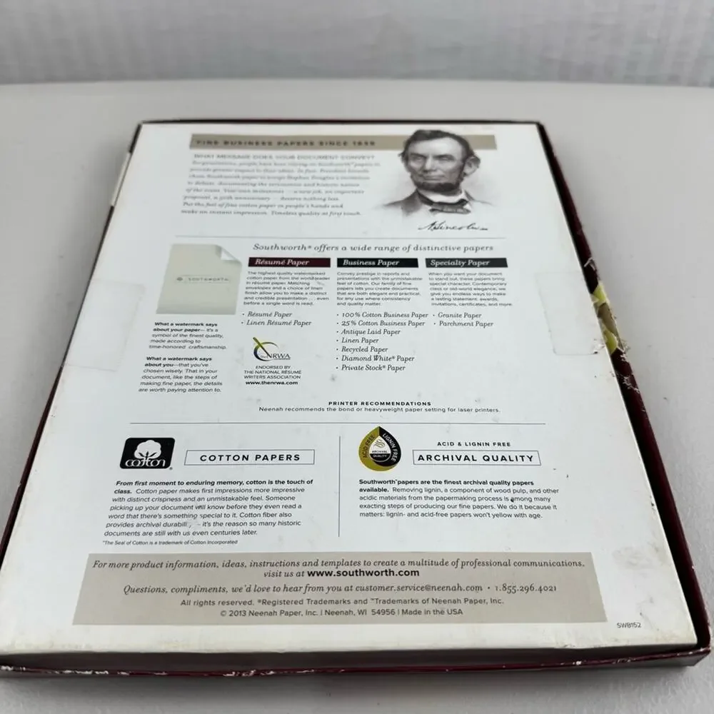 Southworth By Neenah Résumé Paper in Ivory %100 Cotton Watermarked 8 1/2 x 11”